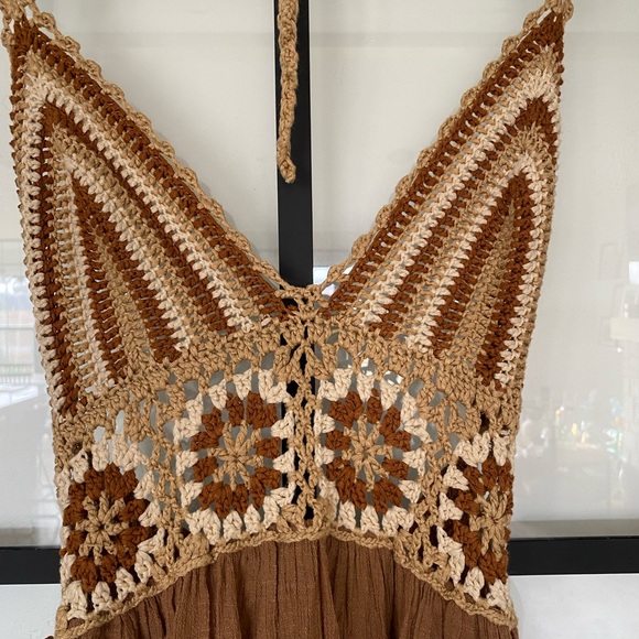 Cider boho Brown Crochet Maxi summer Dress - Picture 2 of 9